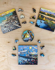 Artistic wooden jigsaw puzzle trio